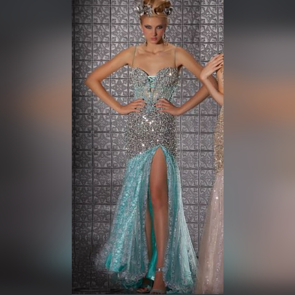 MacDuggal prom lace up front prom dress blue size 2
